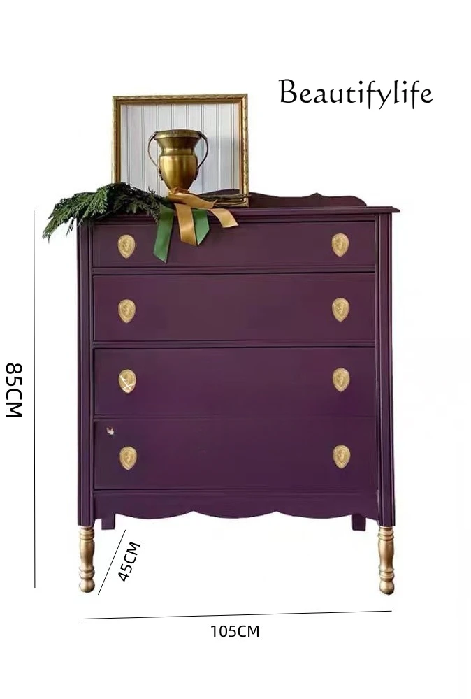 

Retro chest French bedroom chest of drawers carved meal flowers solid wood custom locker light luxury