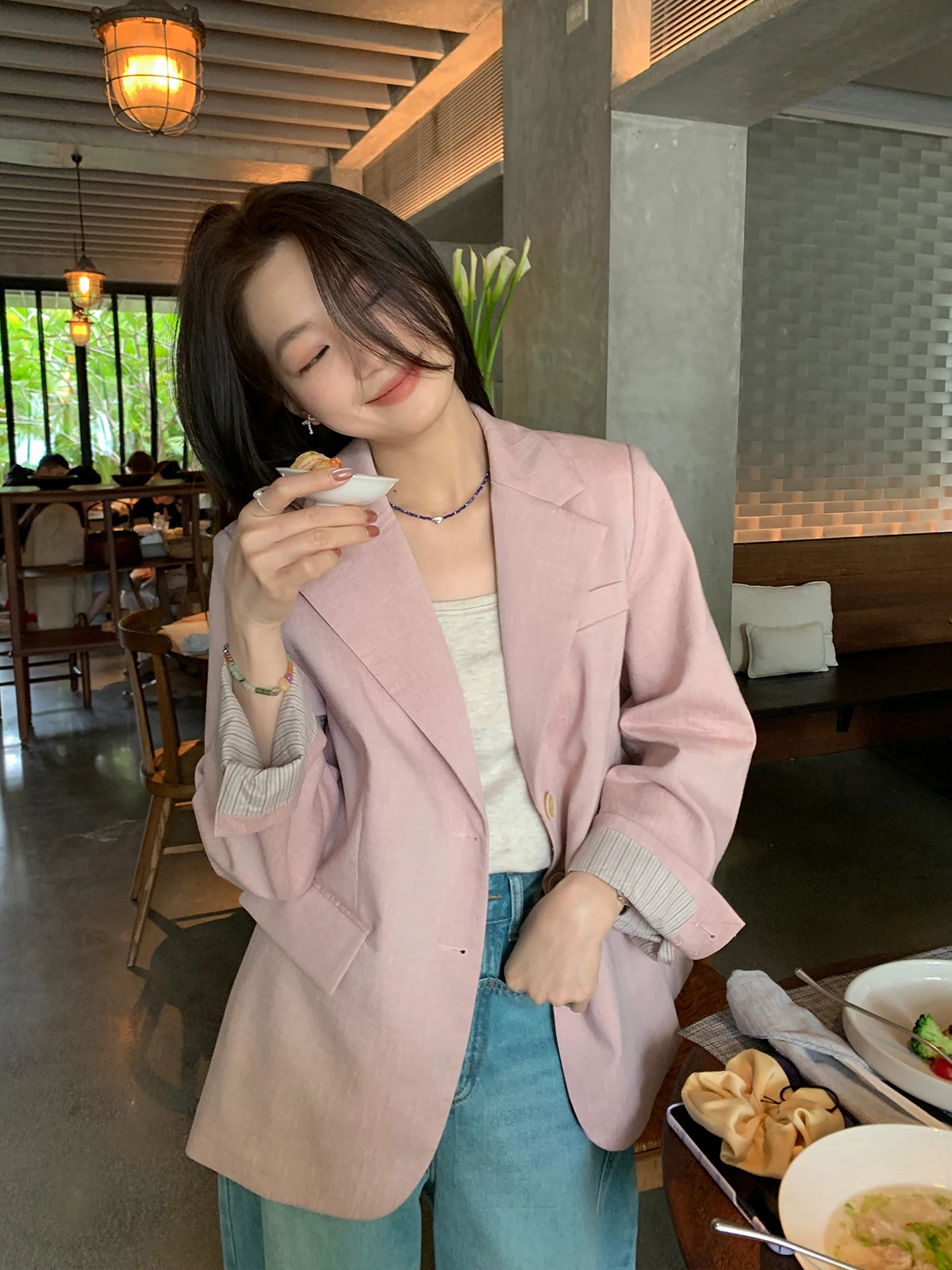 

Женский повседневный тонкий пиджак Sisilyon из льняной смеси, весна-осень, свободный крой, длинный рукав, на одной пуговице