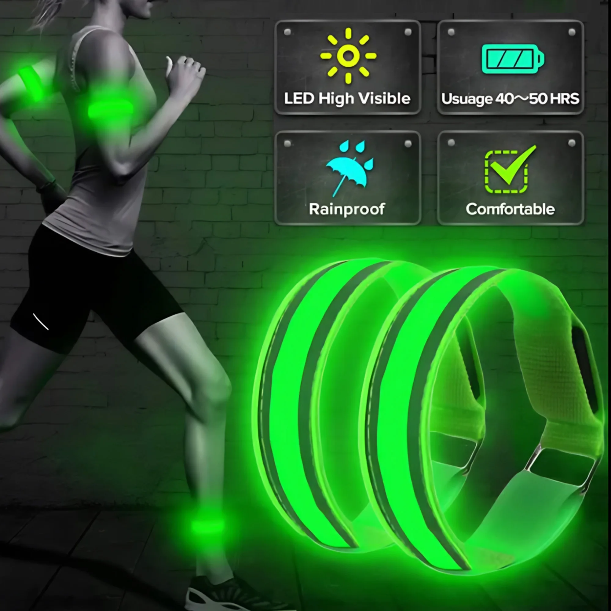 Outdoor Sports Night Running Armband - USB Rechargeable LED Light, Reflective Safety Wristband for Cycling and Running