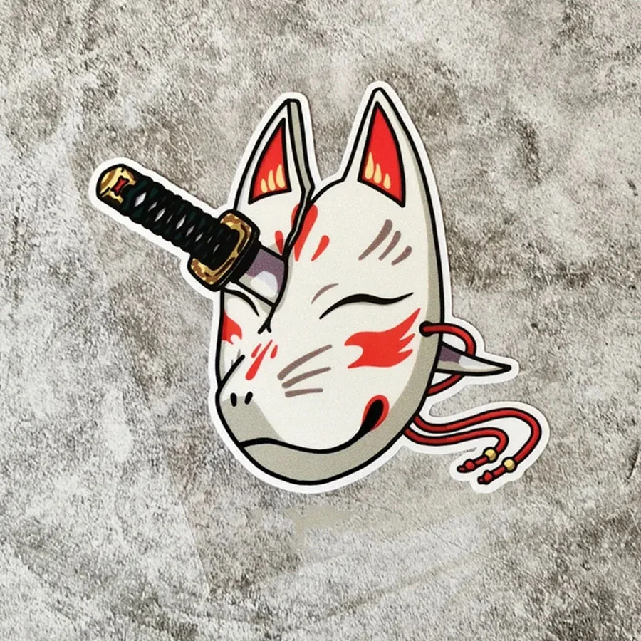 

Red & White Japanese Fox Mask Sticker, Waterproof Vinyl Decal for Car Motorcycle