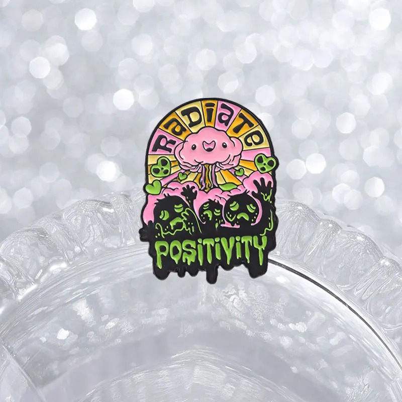 Cute Weirdcore Badge Retro Gothic Floral Turtle Enamel Pin Radiate Positivity Mushroom Lapel Brooch Accessories Gift