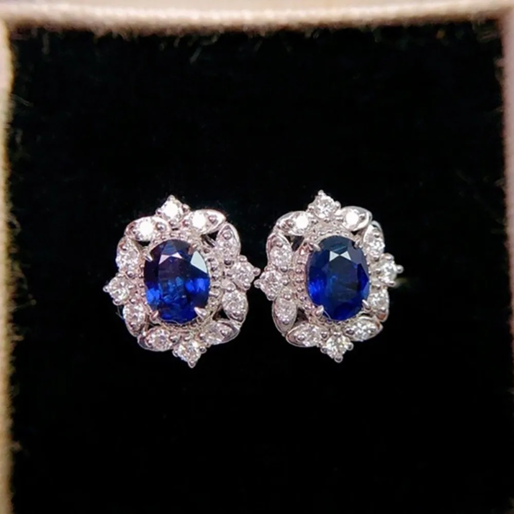 Classic Temperament Four-claw Inlay Blue 5A Zircon Princess Stud Earrings for Women Luxury Bride Wedding Stainless Steel Jewelry