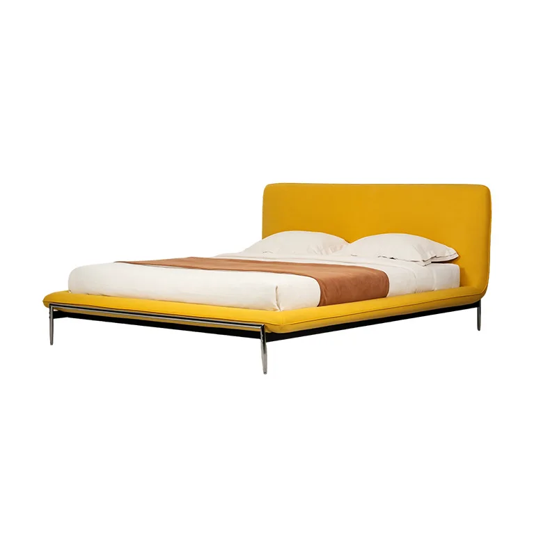 Italian minimalist fabric bed, cotton and linen master bedroom bed designer bread bed light luxury