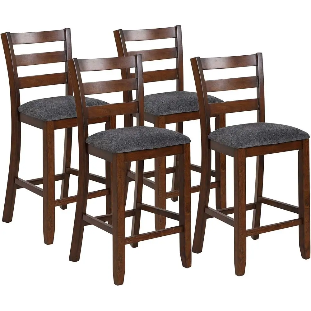 

Набор из 4 барных стульев высотой до столешницы, высота 25,5 дюймов, с обивкой, каркас из каучукового дерева, мягкое сиденье, серый и коричневый