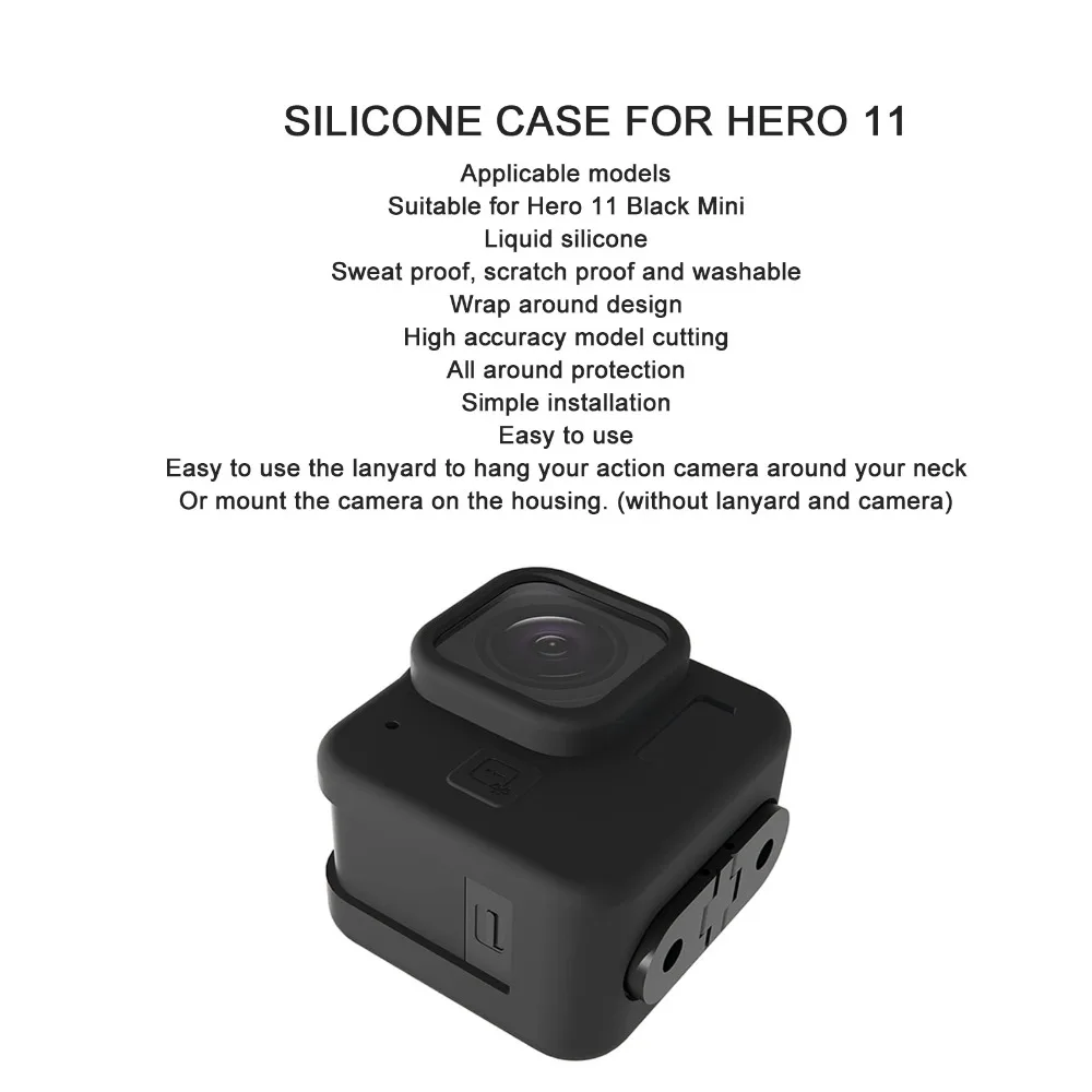 Sweatproof Silicone Protective Case Scratchproof Soft and Comfortable Full Housing Case for Hero 11 Black Mini