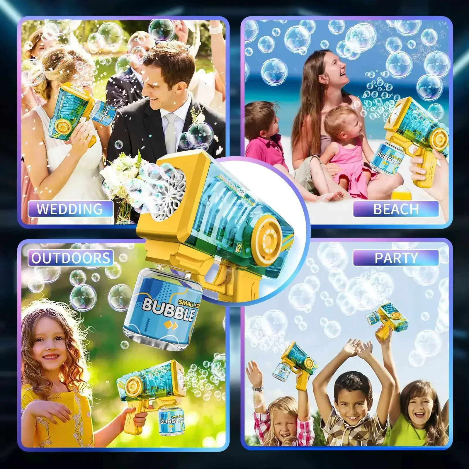 Automatic 12 Holes Handheld Bubble Machine With Spray Cool Light Soap Blowing Bubble Kids Toy Outdoor Party Game Christmas Gifts