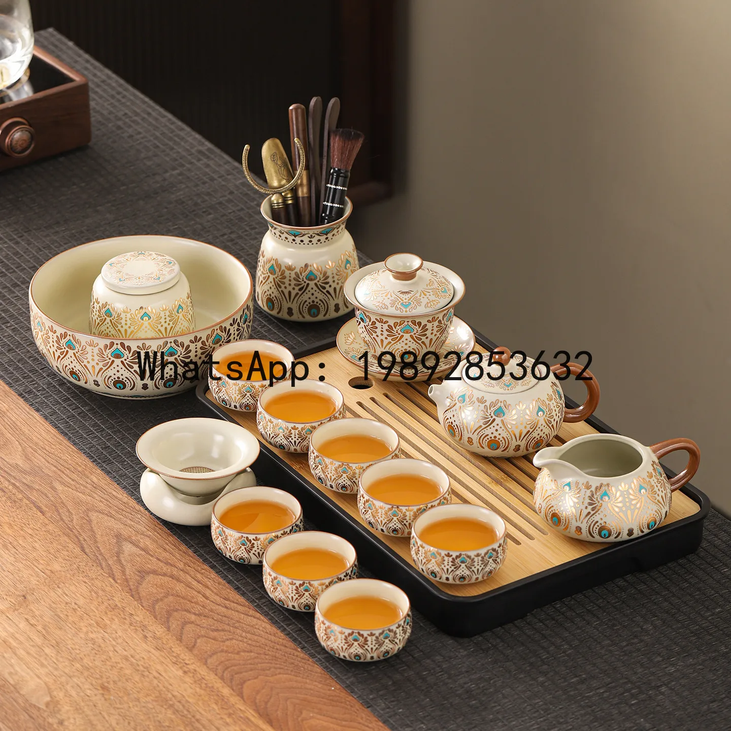 

Полный набор для чаепития кунг-фу PYJ Ru kiln, домашний чайный сервиз с чайником, чашками и крышками.