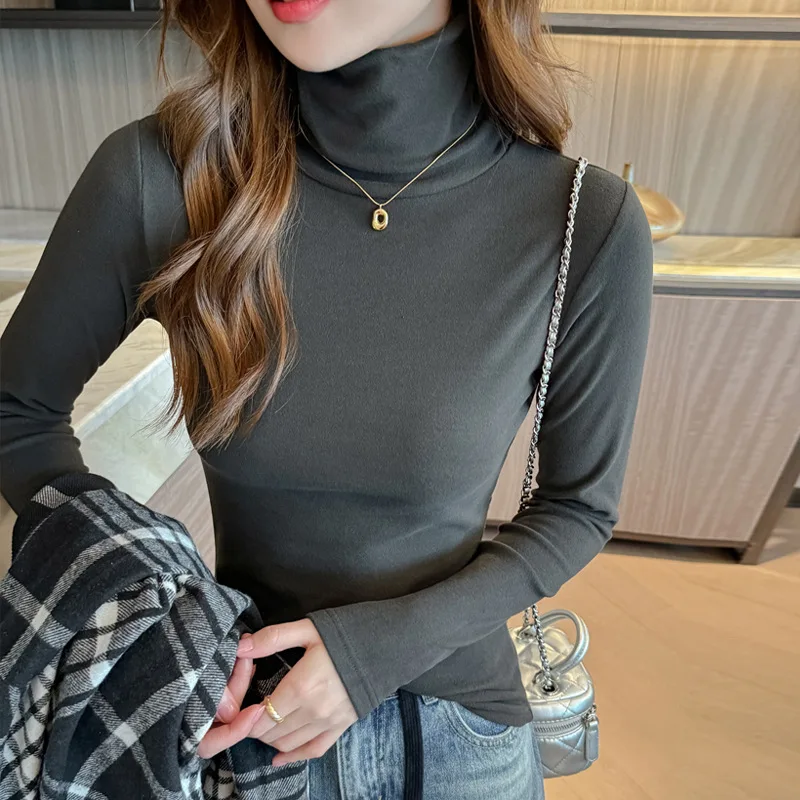 Jersey básico de cuello alto para mujer, suéteres de otoño e invierno, Tops suaves y cómodos con parte inferior cálida, jersey adelgazante ceñido con cintura Simple