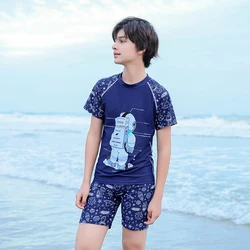 New Large Boys Swimsuit with Trunks Swimming Costum Teenager Sports Kids Swimwear Two-Piece Rashguard Swim Set 11-15 Years