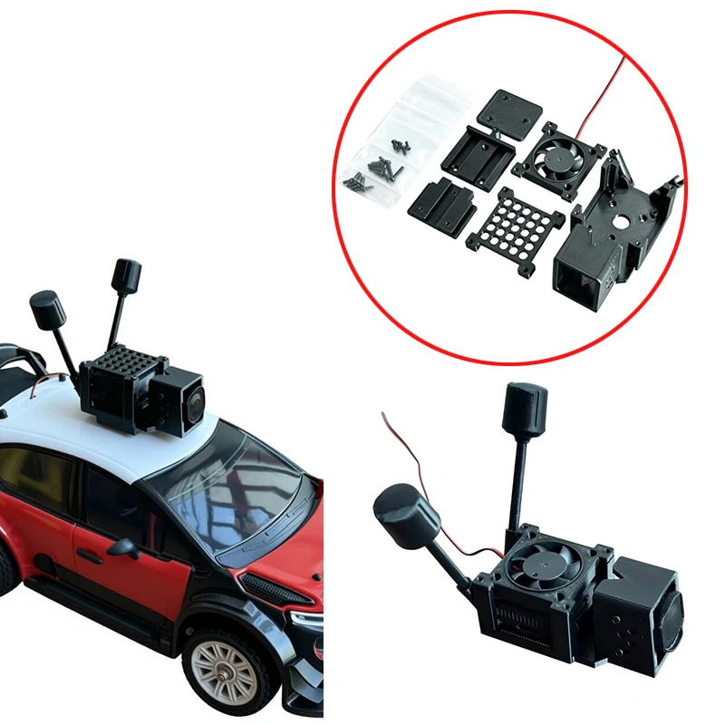 1Set For 1/14 Scale RC Car FPV Camera Mount Compatible with DJI O4 Air Unit Pro First‑Person‑View Bracket w 5V/12V Cooling Fan