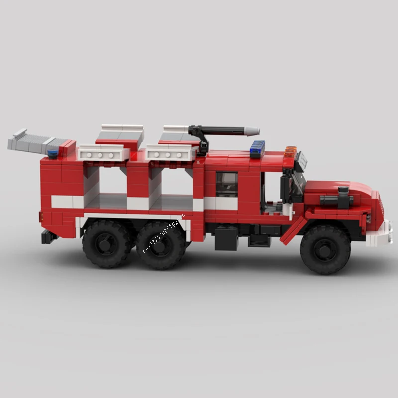 Klassieke Stadsvoertuigen Moc Ural 4320 6X6 Brandweerwagen Bouwstenen Modelbouwsets Monteren Cadeaus Voor Kinderspeelgoed