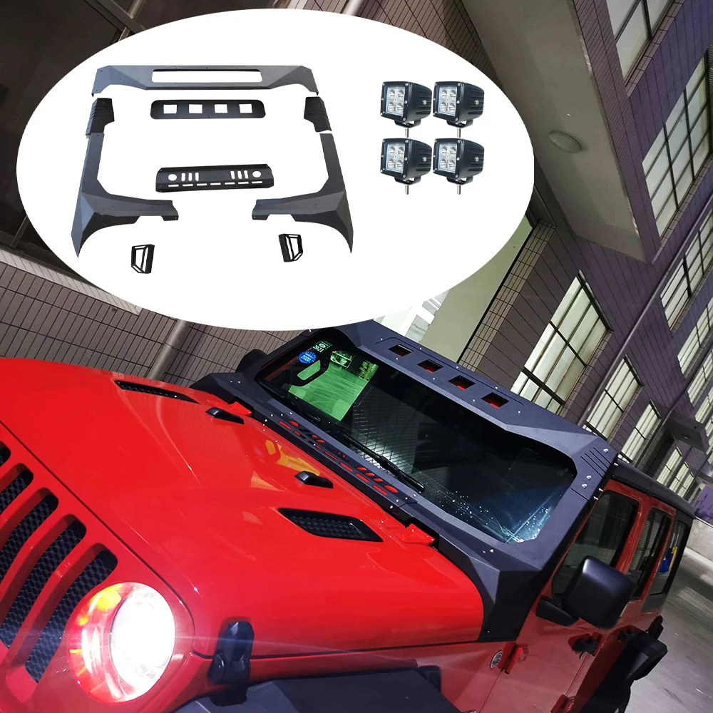 

Lantsun JL1161 Front Frame Steel Windshield Frame Cover Set with 4-lamp for Jeep for Wrangler JL2018+