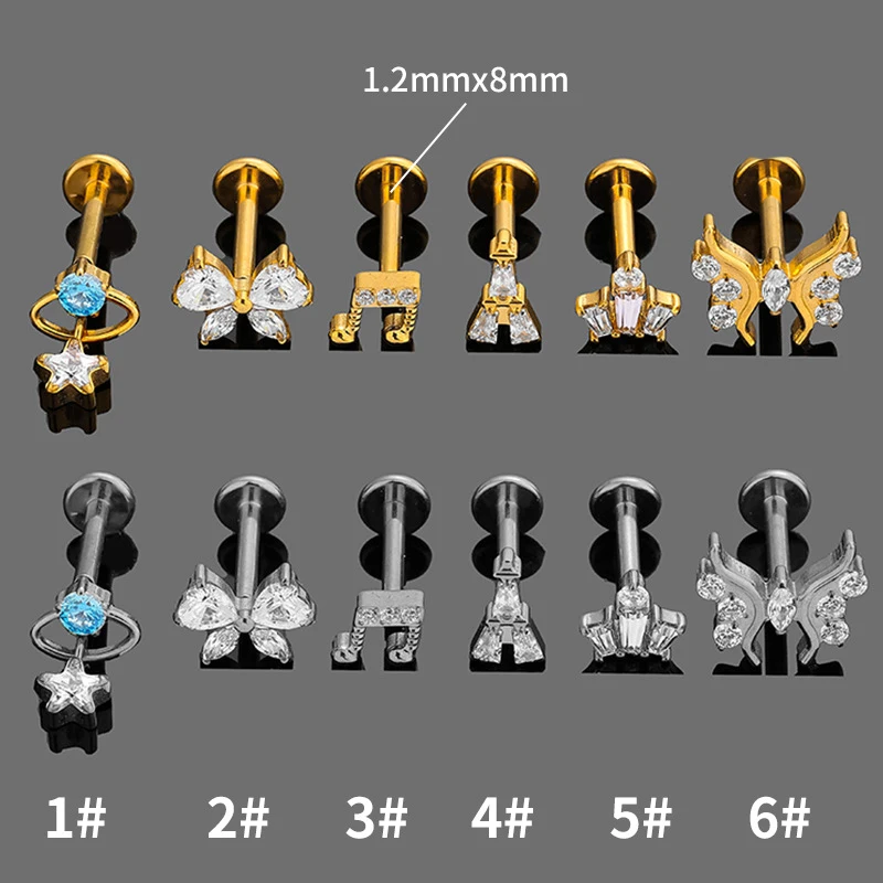 

1PC G23 Titanium Piercing Labret Studs Internal Thread Lip Stud Earrings Flower CZ Helix Conch Cartilage Tragus Titanium Jewelry