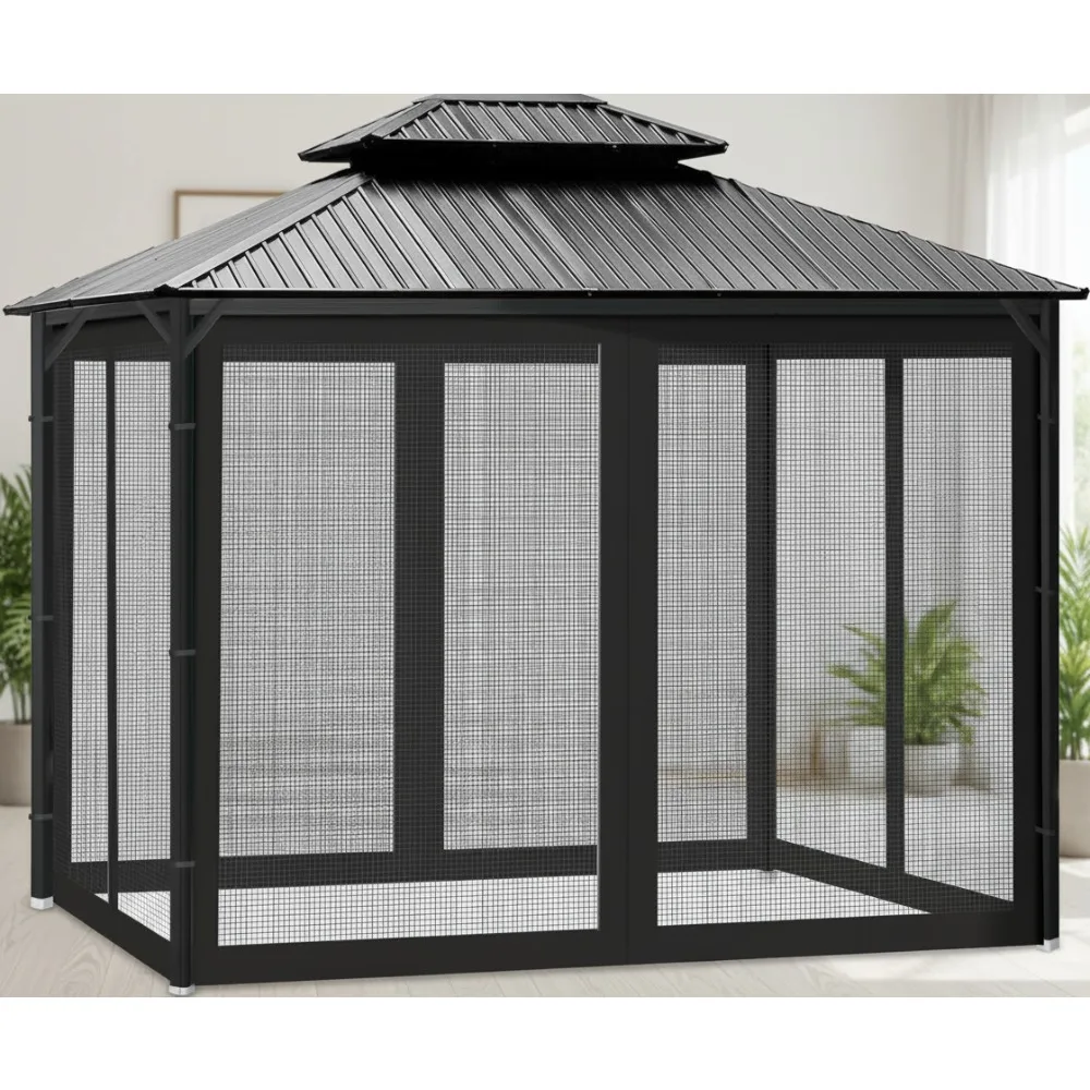 

Universal 10x10 Gazebo Mosquito Net, 4-Panel Screen Curtains with Zippers, Easy Install for Outdoor Patio