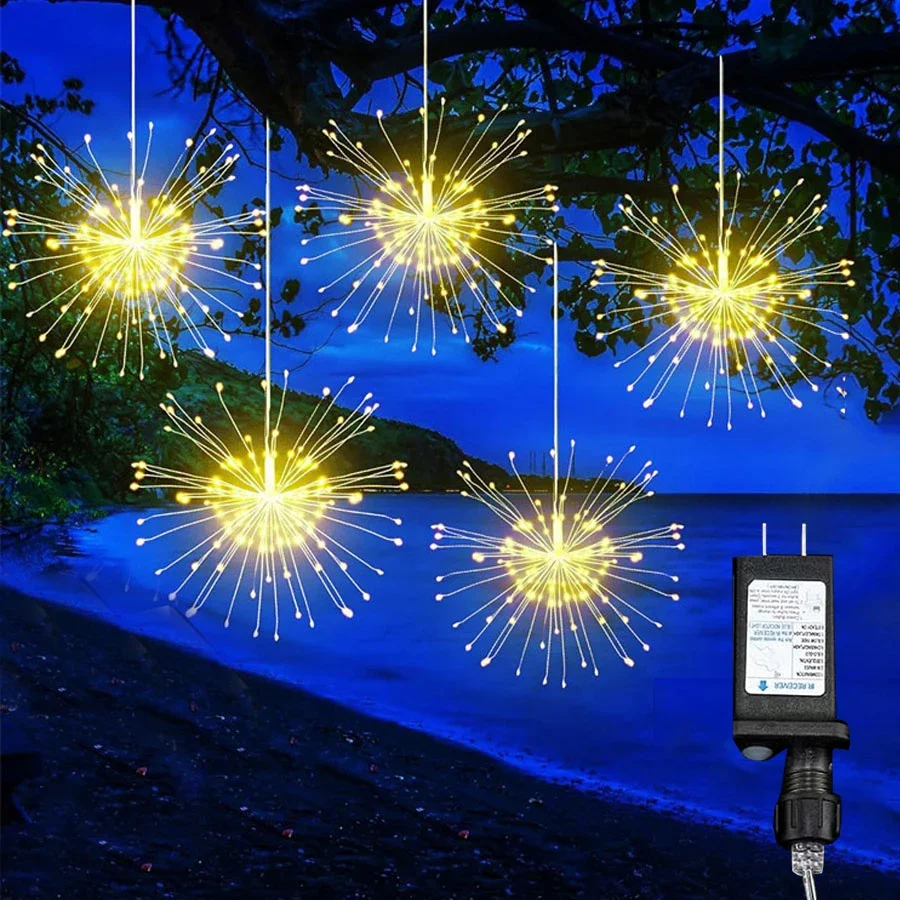 1PC Led Firework Light Waterproof Ho;iday Hanging Starburst Light Copper Wire Twinkle Fairy Light Christmas Party Garland