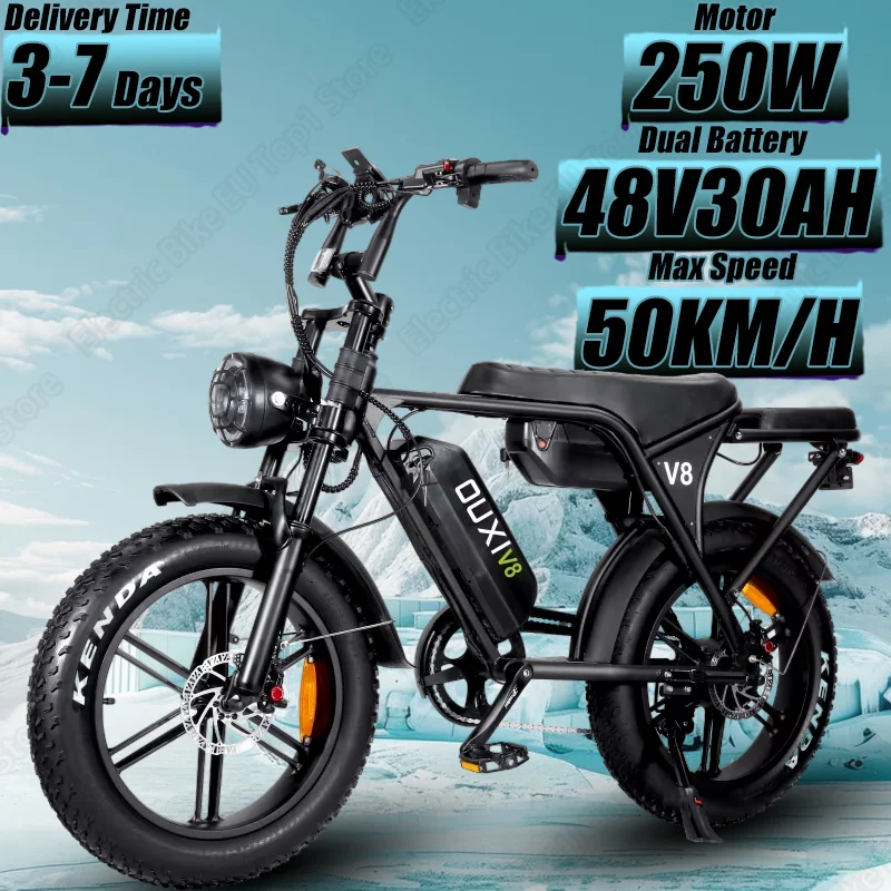 OUXI V8 Electric Bicycle 250W Brushless Motor 48V30AH Lithium Battery E Bike Hydraulic Brake 20*4.0 Inch Fat Tire Electric Bike