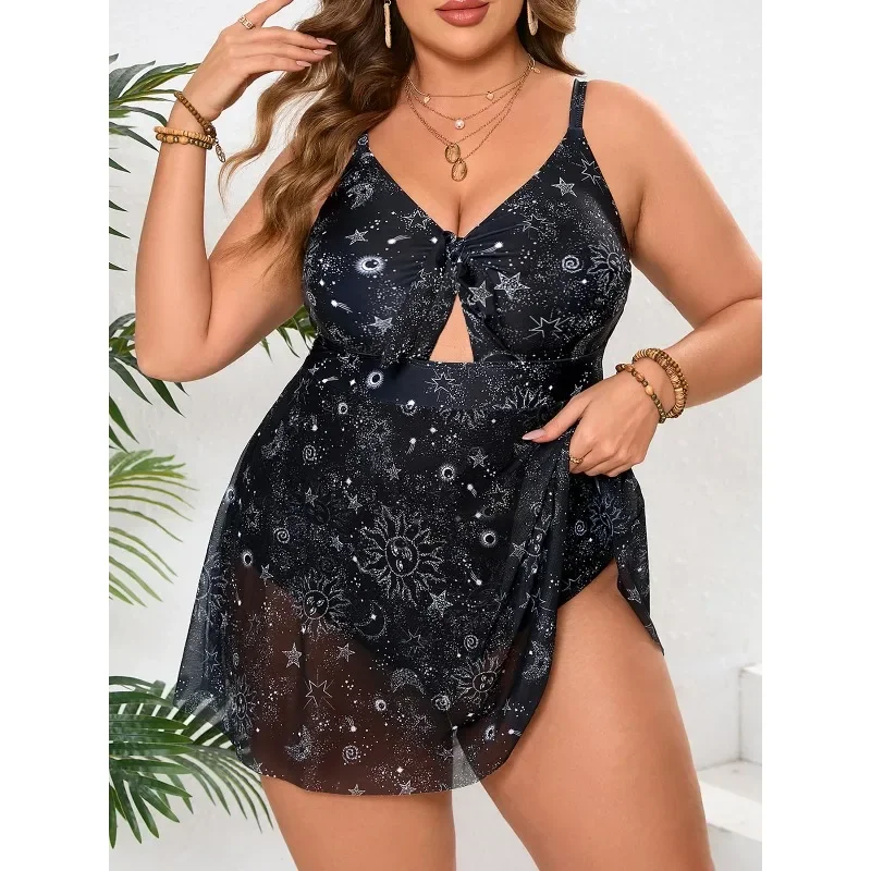 Women's One-Piece Triangular Swimsuit Short Sleeve Sporty plus Size Conceals Belly Slimming up to 200 Pounds Cross-Border