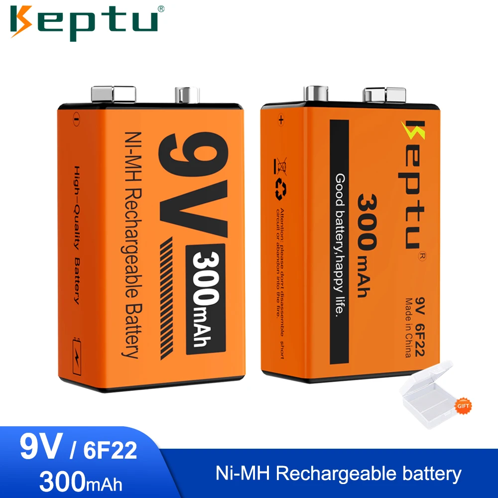 KEPTU 9V NiMH Rechargeable Battery 300mAh 9V 6F22 rechargeable nimh battery For Multimeter Microphone Remote Control KTV