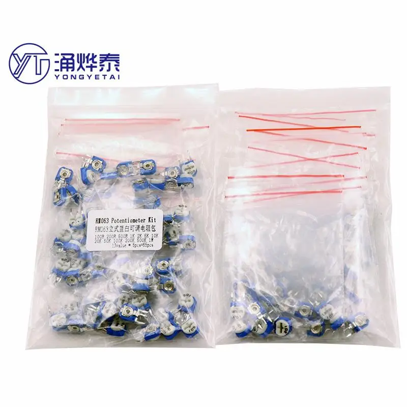 YYT 65pcs RM063 vertical blue white adjustable resistor kit 100 ohm -1M ohm 13 kinds * 5 PCS=65PCS