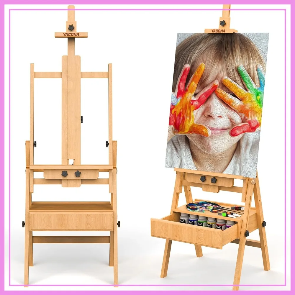 

Large Wood H-Frame Easel with Storage Drawer, Foldable Art Easel for Adults, Adjustable Artist Stand Holds Canvas up to 48"
