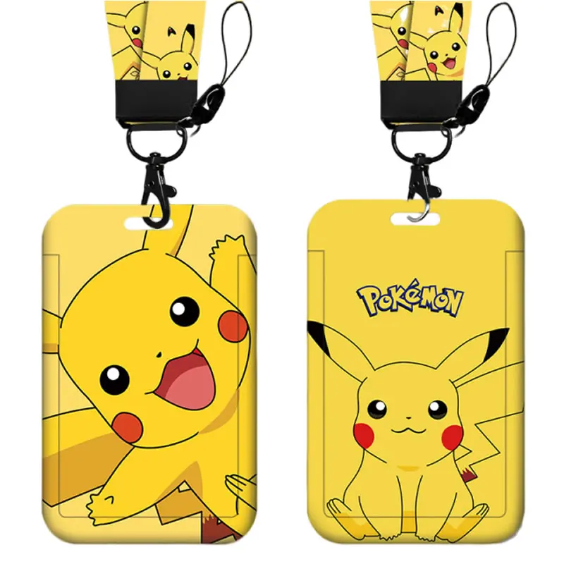 Cordón de cuello de Pikachu para estudiantes de dibujos animados, funda para tarjeta de identificación, autobús, acceso a metro, permiso de trabajo, funda para tarjeta para niños, funda para llavero con cadena