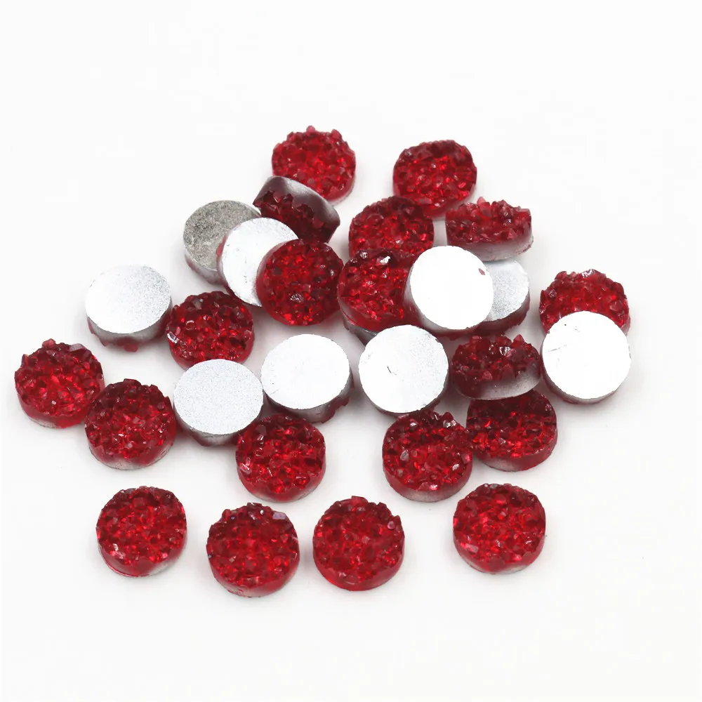 New Fashion 8mm 10mm 40pcs Dark Red Colors Natural ore Style Flat back Resin Cabochons For Bracelet Earrings accessories