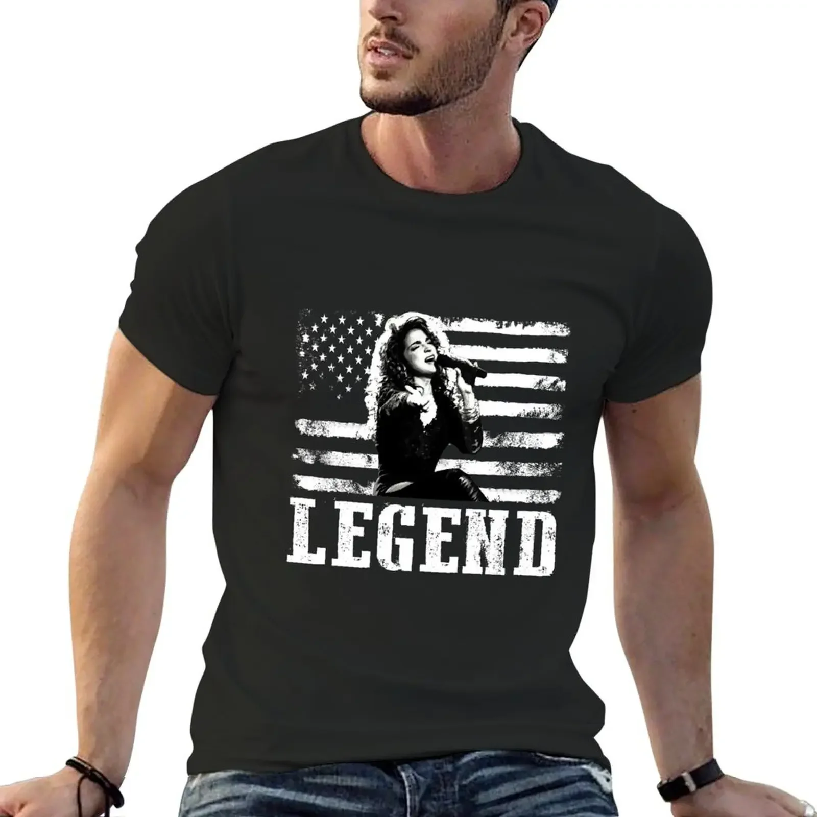 

Distressed American Flag Gloria Pop Estefan Music Legend T-Shirt blanks anime baggy shirts men t shirt