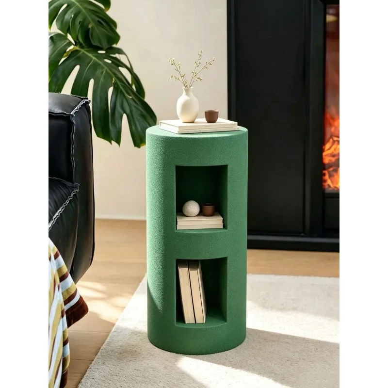 wabi-sabi wind dark green side table, sofa side table in the living room of the B & B, hollow storage corner table,