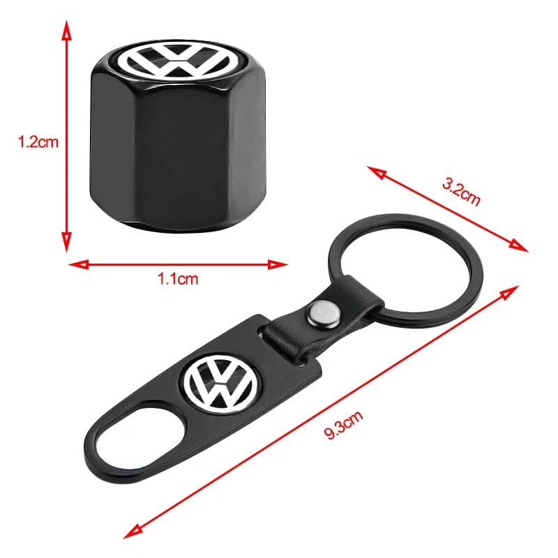 Car Wheel Tire Valve Stems Cap With Keychain Keyring Badge Styling Accessories For Volkswagen R Line R32 Touareg Passat Polo MK4