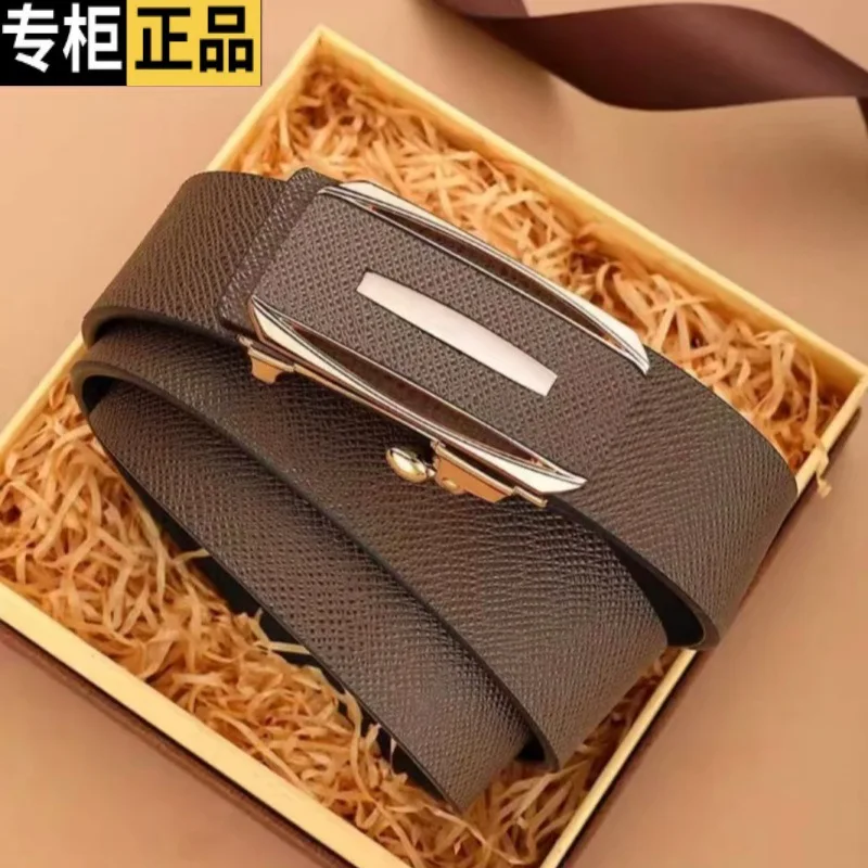 Cinturón de hombre con hebilla automática sin dientes, correa ajustable de piel de vaca 100% auténtica para hombre, cinturón Formal informal