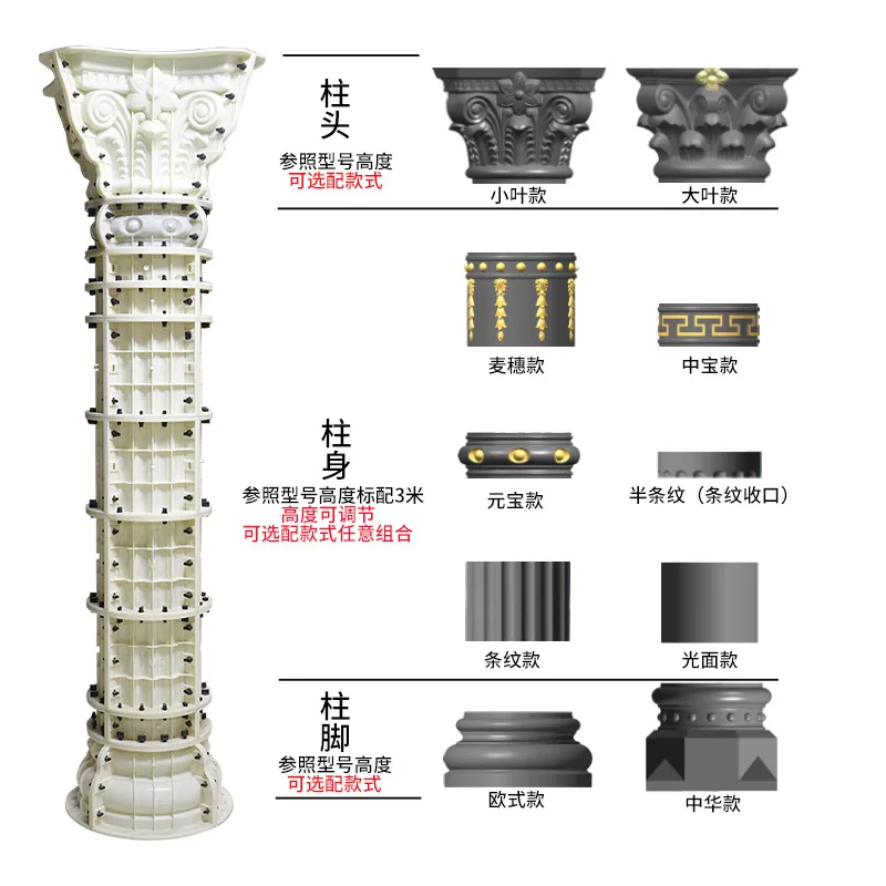 Hunan manufacturer Roman column mold Cylinder cement component Rural villa construction European cast-in-place mold