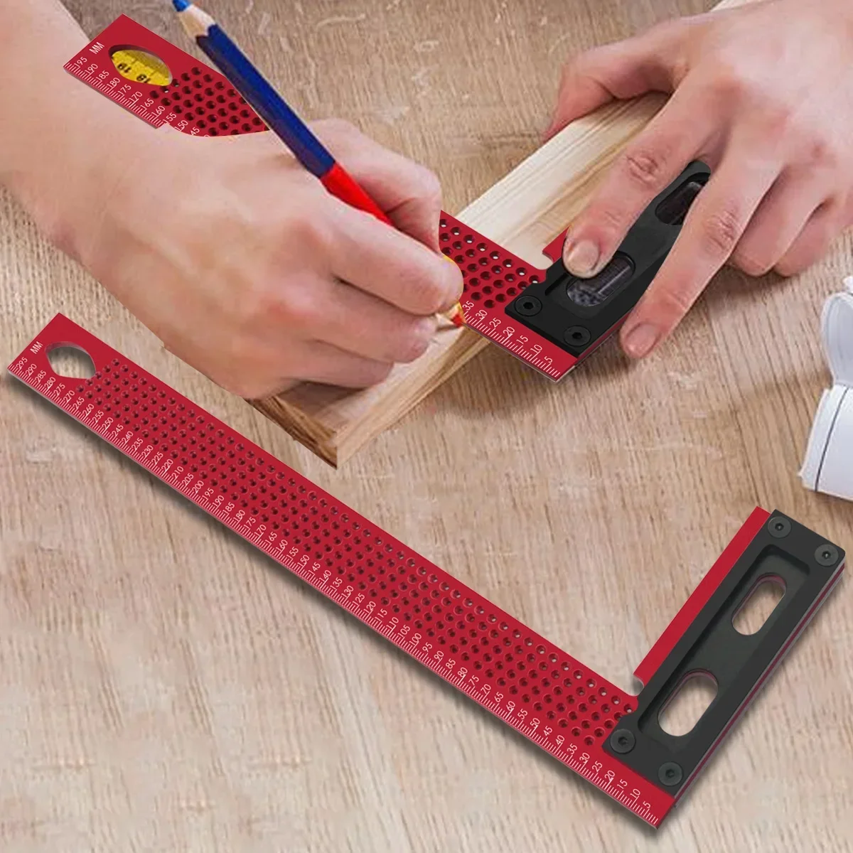 Aluminum Alloy L-Square Hole Positioning Ruler 90 Degree Right Angle Marking Gauge Woodworking Carpenter Layout Measuring Tool