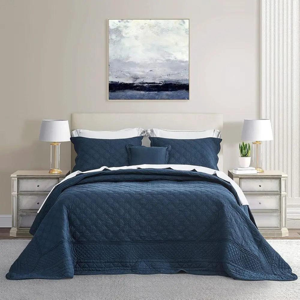 

Oversized Cotton Bedspread King Size - Real Stitching - Luxury Quilted Bedding Cover or All Season, Reversible, Ultra Sot, Light