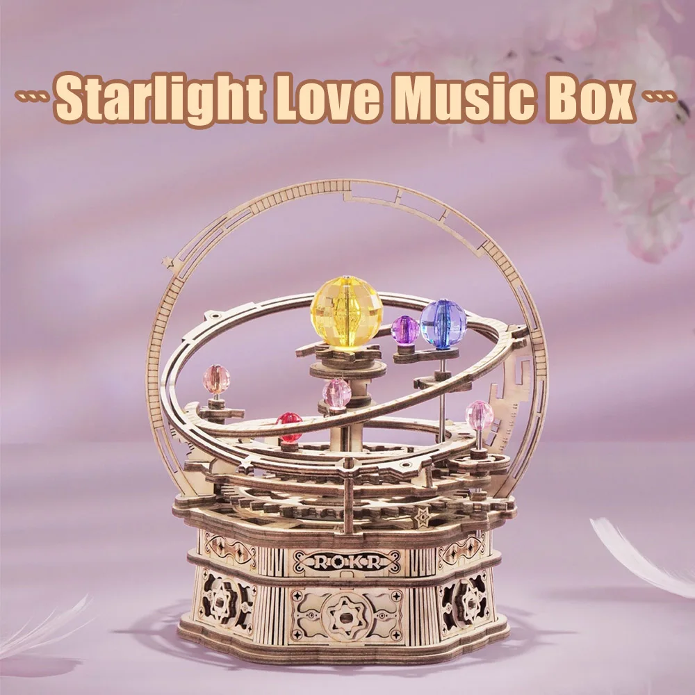 

3D Wooden Puzzles for Adults - Mechanical Music Box Starry Night DIY Rotating Model Building Kit for Teens Creative Crafts