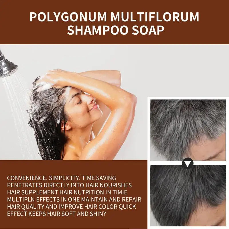 Natural Organic Mild Formula Hair Shampoo Polygonum Essence Hair Darkening Shampoo Bar Soap Gray Hair Reverse Hair Cleansing