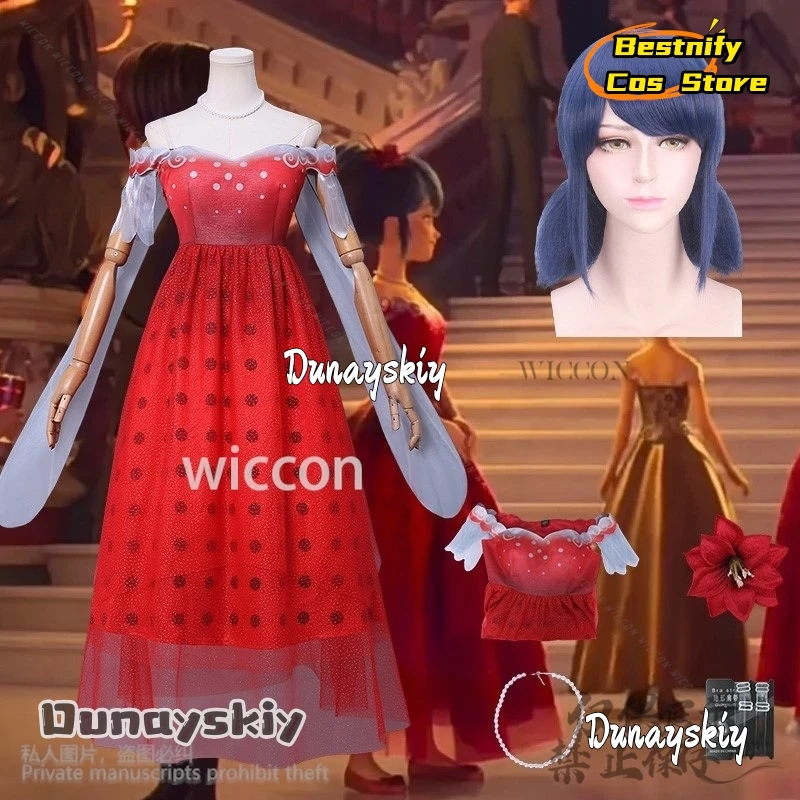 

Anime Nady Bng Cosplay Mira Costume Printed Red Prom Gown Sweetheart Evening Dress Kawaii Puff Short Sleeves Cartoon Halloween