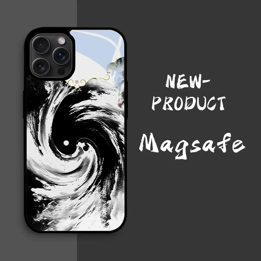 Korea Style Black White Tai Chi Diagram Phone Case For iPhone16 15 14 13 12 11Pro Xs Max Mini XR 8 Plus luxury Mirror Hard Funda