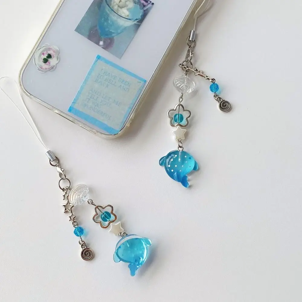 

Ocean Theme Mobile Phone Chain Y2k Unique Marine Animal Shark Phone Charm Handmade Beaded Keyring Phone Lanyard Hanging Ornament
