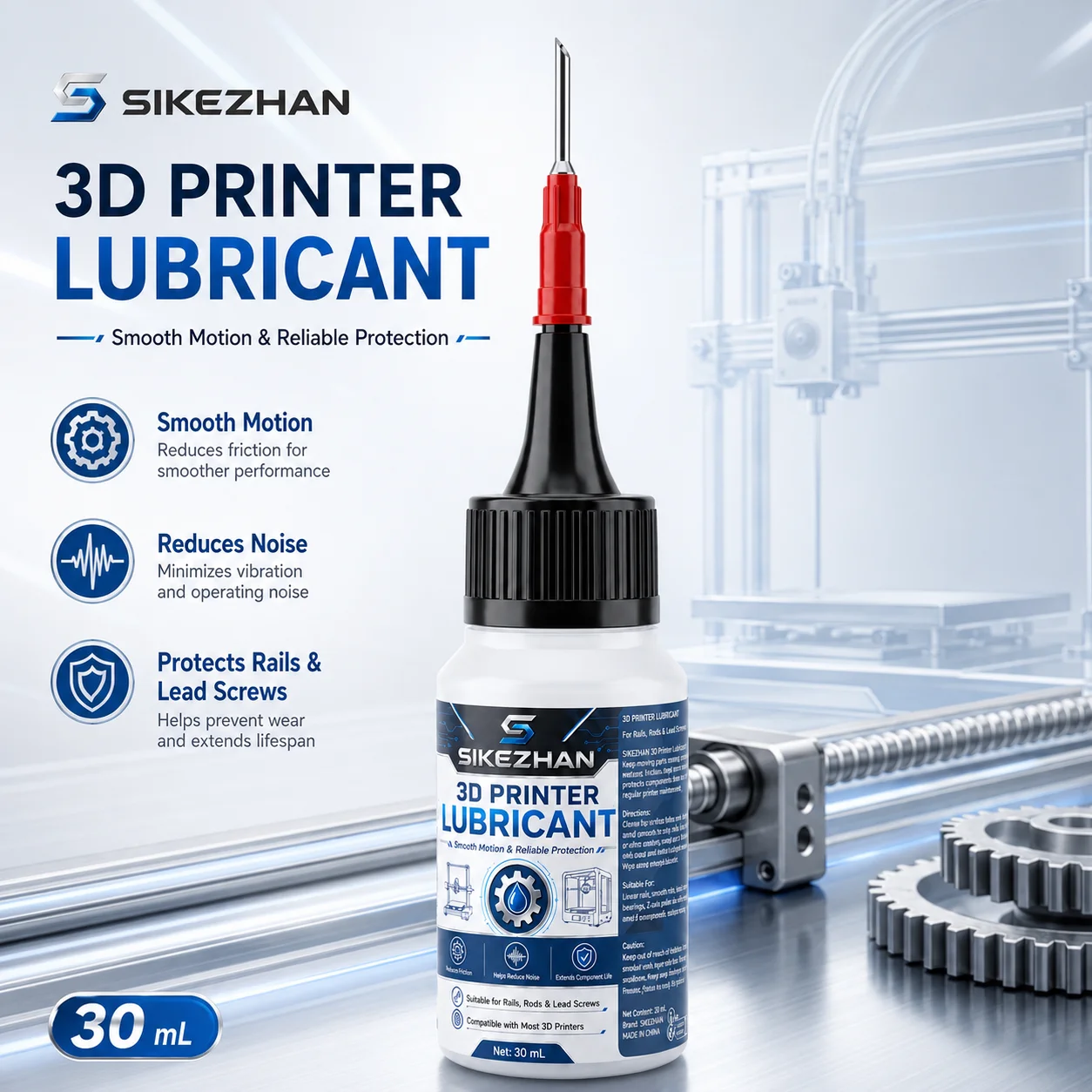 3D Printer Maintenance Kit Lubricant Oil 30ml with 30 Cleaning Wipes for Rails Rods Lead Screws Smooth Motion Noise Wear Care