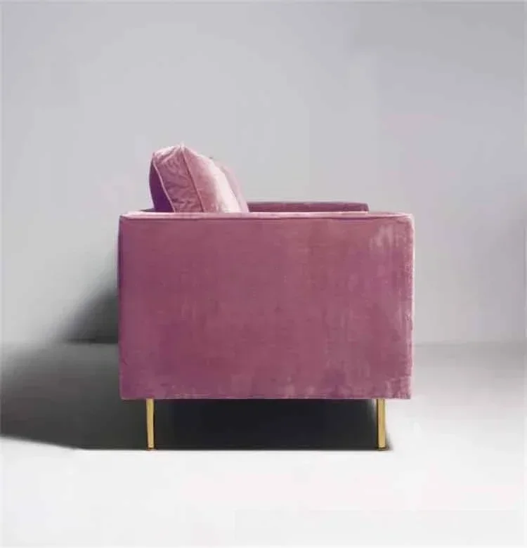 Nordic fashion pink velvet fabric three-person leisure sofa furniture clubhouse hotel stainless steel reception sofa