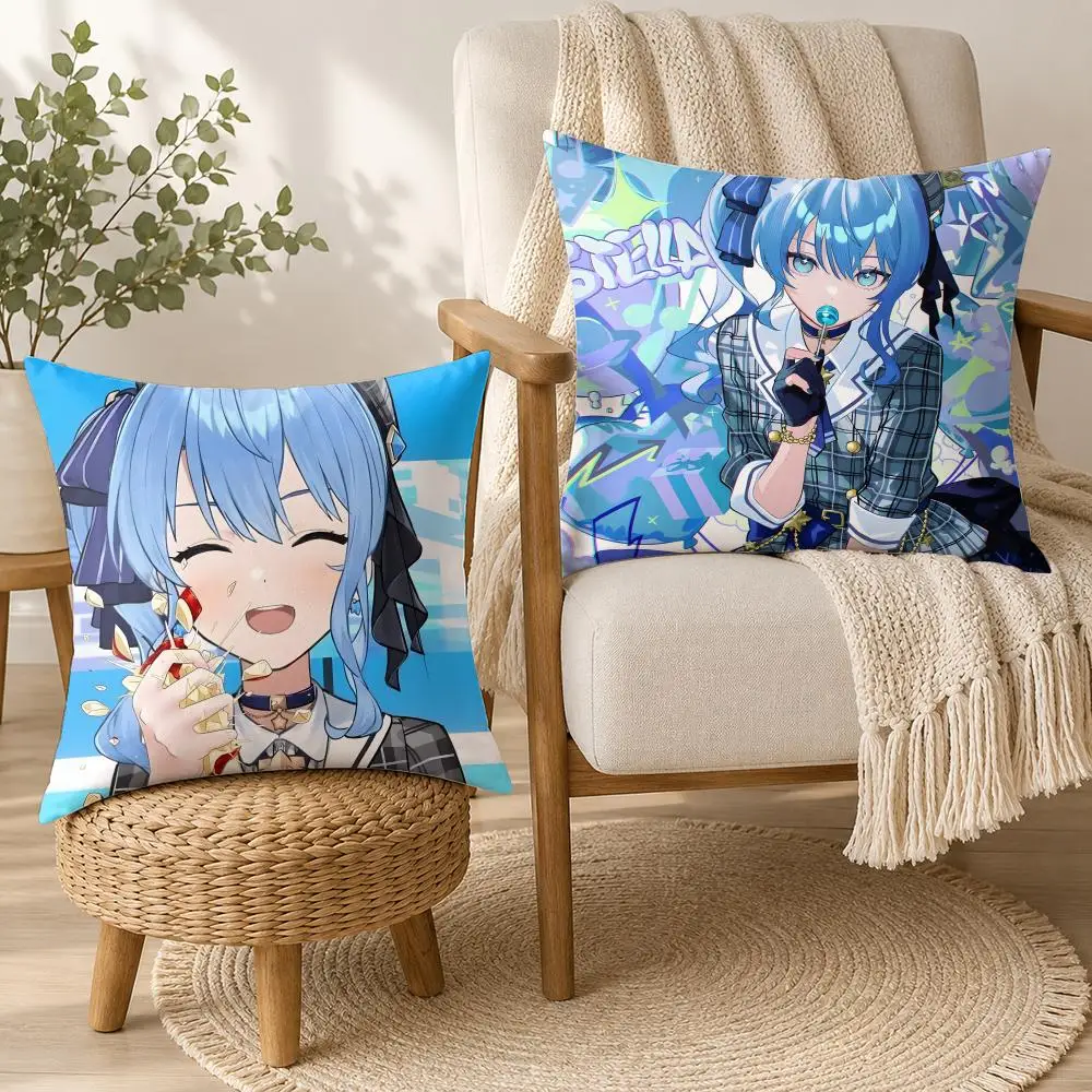 Hoshimachi Suisei H-hololive Cushion Cover Double-Sided Plush Sofa Cushion Covers Organic Breathable Invisible Zipper