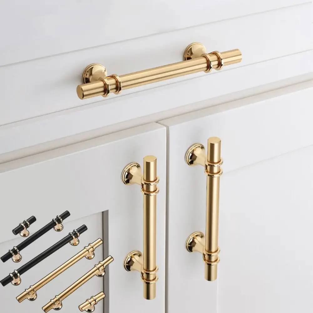 مقابض خزانة من سبائك الزنك، لمسة نهائية ذهبية، مقابض مطبخ باللونين الأسود والذهبي، أجهزة أثاث، مقابض خزانة ملابس مريحة