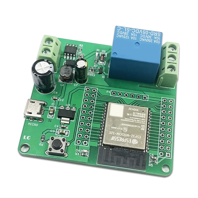 บอร์ดพัฒนา ESP32สำหรับแหล่งจ่ายไฟ DC5-60V สีเขียว1ชิ้นโมดูลบอร์ด ESP32-WROOM แผงวงจร