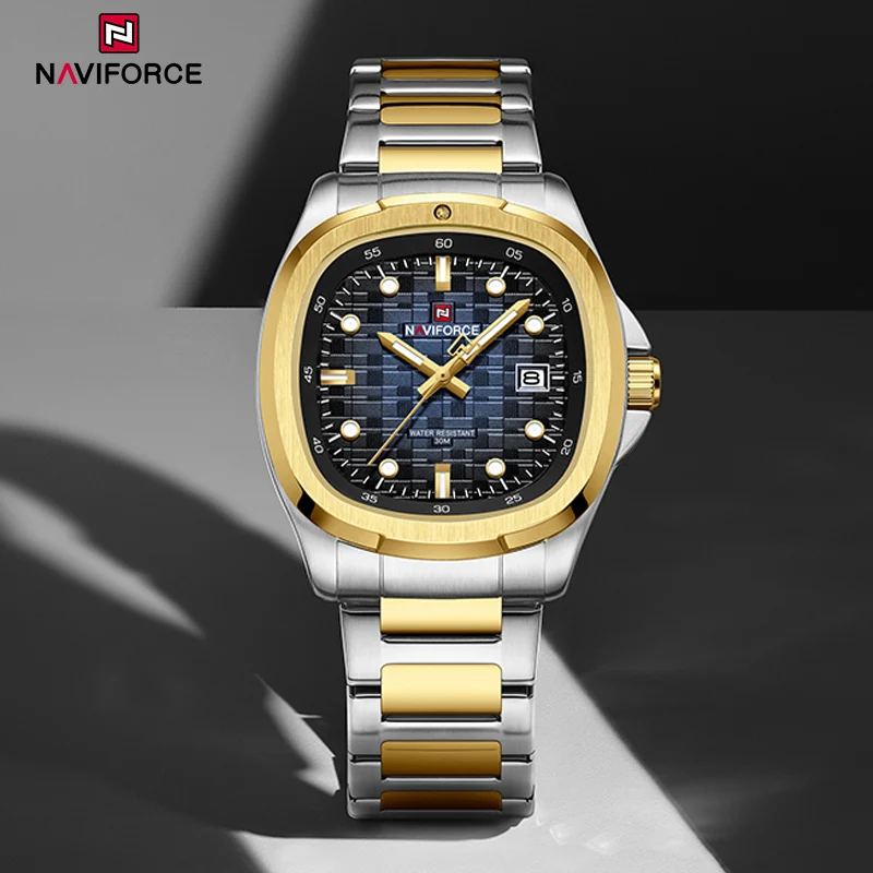 

NAVIFORCE Роскошные часы для бизнеса, спорта, водонепроницаемые мужские часы, светящиеся квадратные часы с датой, кварцевые мужские часы из нержавеющей стали, Reloj hombre