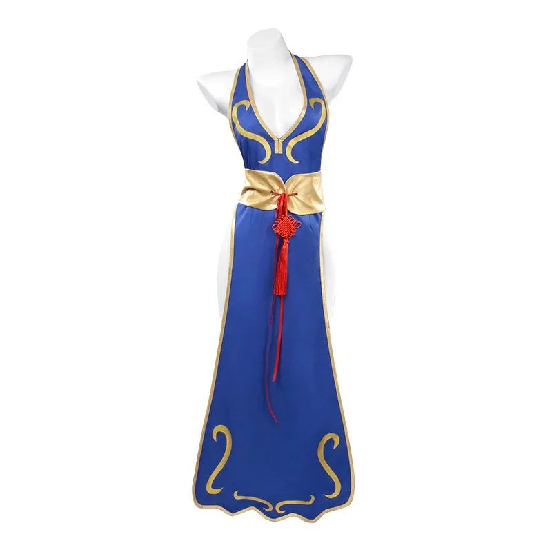 

Costumes de cosplay de jeux Chun Li pour femmes, Sutorito Faita, robe Cheongsam bleue, costume de batterie sexy,