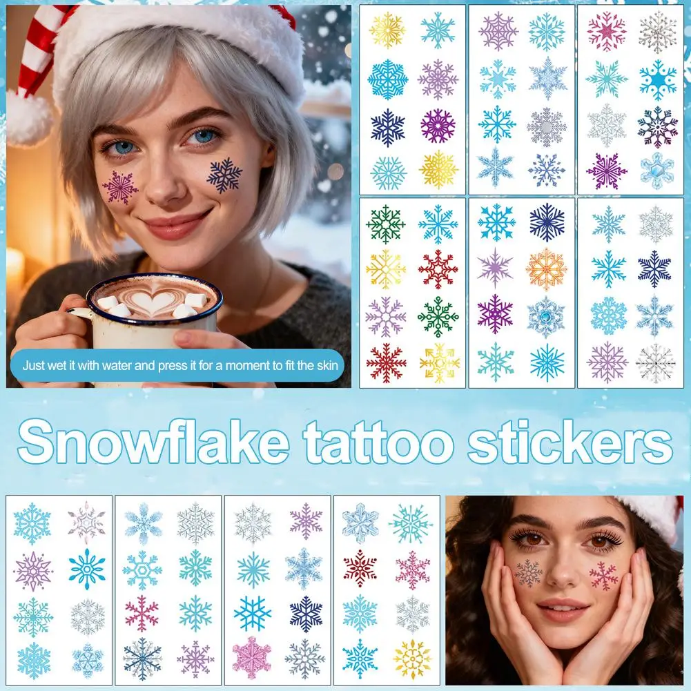 

Christmas Colors Snowflake Tattoo Stickers Sticky Disposable Sticker Tattoos Blusher Facial Lasting Children Long Girl Powd B9U5