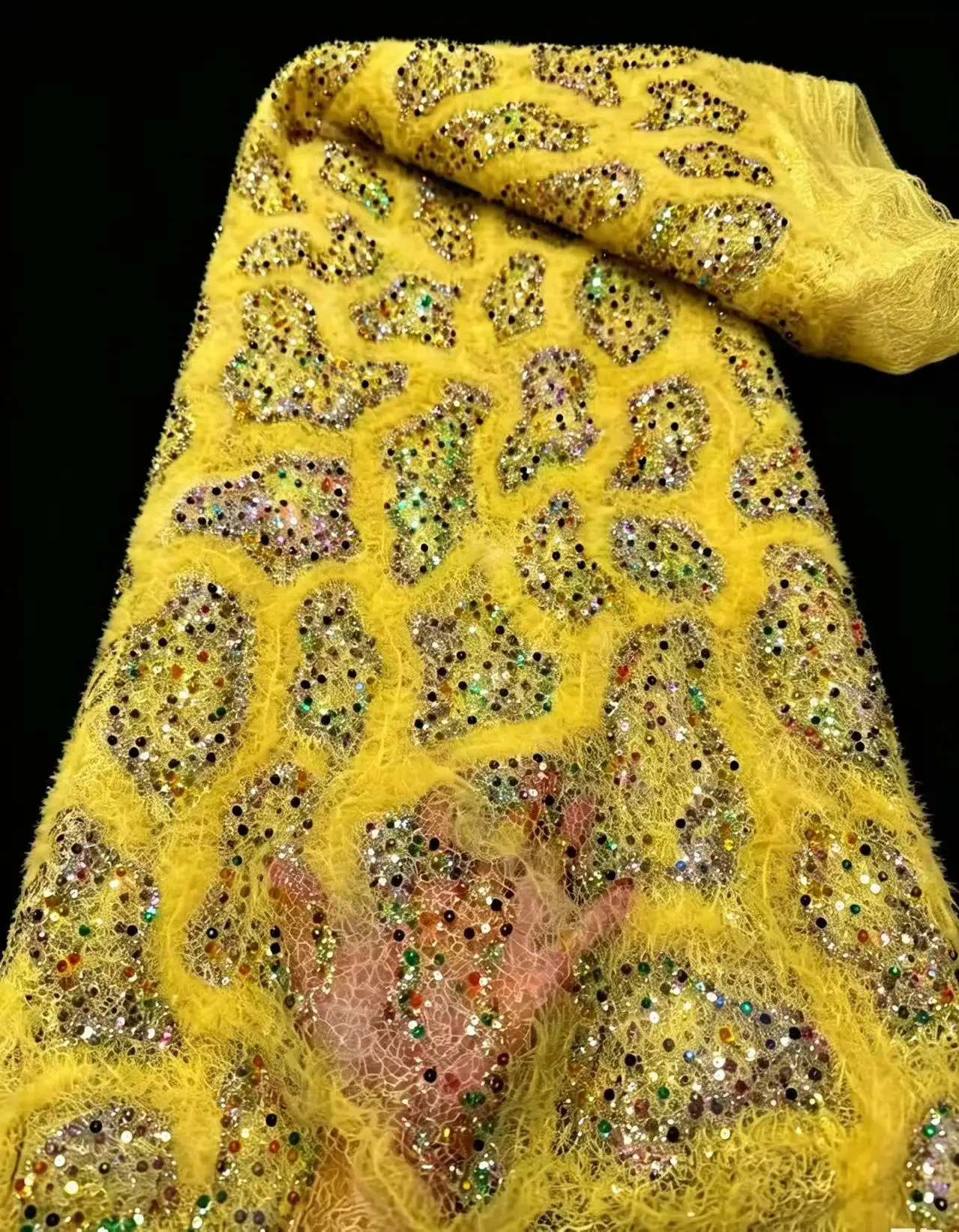 Top Grade High Quality African Nigeria Sequins Tulle Lace Fabric Embroidery Wedding 2026Party Guipure Dress Beads Stone