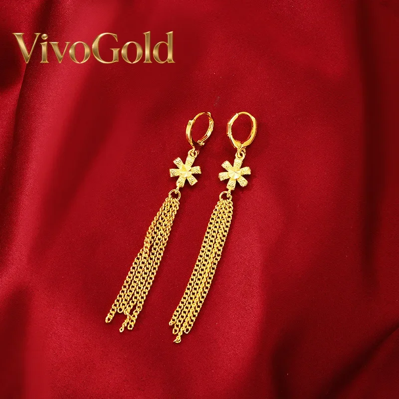 

VivoGold VivoGold AU999 Ladies' Gold Earrings New Style Earrings 24K Real Gold Jewelry Cocktail Party Noble Goddess Tassel Earri