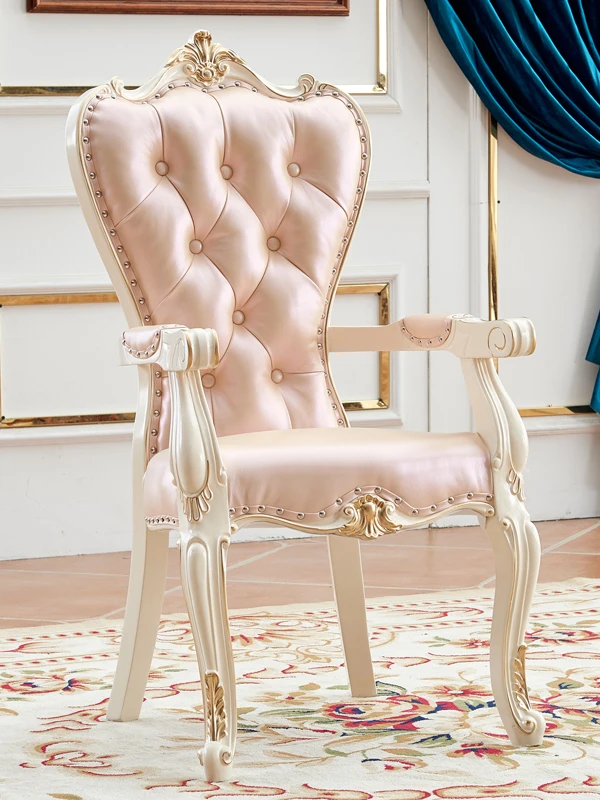 European solid wood chair leather American simple home backrest comfortable armchair