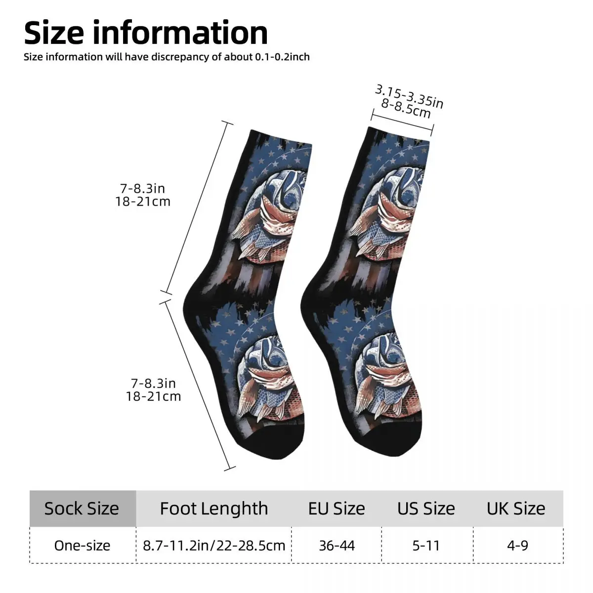 Bass Fishing Fisherman USA Vintage Amercian Flag Fishing Poster Socks Gym 3D Print Boy Girls Mid-calf Sock